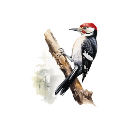 Watercolor Painting of a Woodpecker on a Branch. Vector illustration design.のイラスト素材