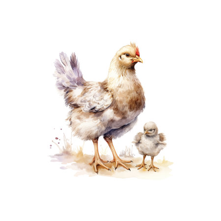 Watercolor Hen with Chicks in Nature. Vector illustration design.のイラスト素材