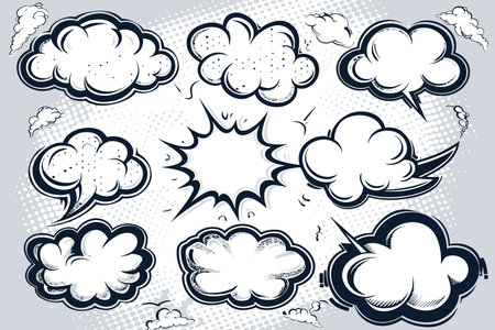 Comic Book Style Speech Bubbles on Dotted Background. Vector illustration design.のイラスト素材