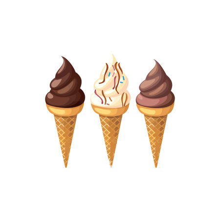 Trio of Chocolate and Vanilla Ice Cream Cones. Vector illustration design.のイラスト素材
