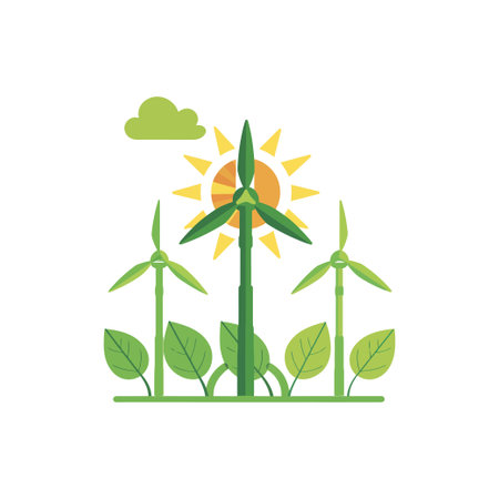 Eco-Friendly Wind Turbines and Sun. Vector illustration design.のイラスト素材