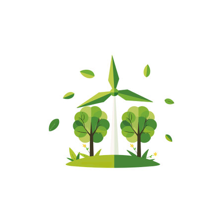 Green Wind Turbine in a Forest Setting. Vector illustration design.のイラスト素材