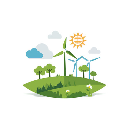 Renewable Energy Landscape with Wind Turbines. Vector illustration design.のイラスト素材
