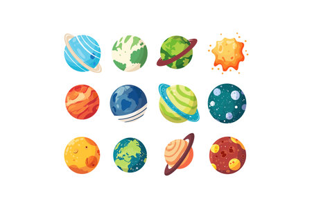Colorful Assortment of Cartoon Planets. Vector illustration design.のイラスト素材