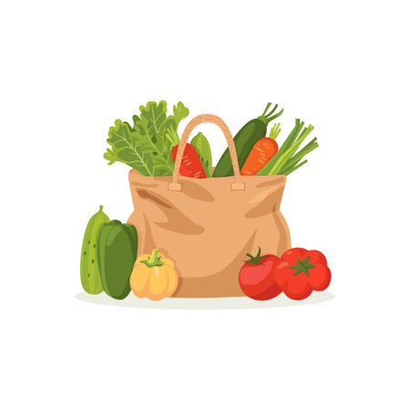 Shopping Bag with Fresh Vegetables. Vector illustration design.のイラスト素材