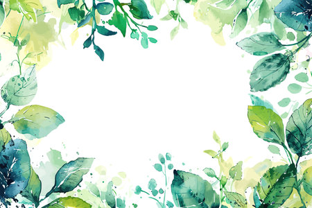 Green Watercolor Leaves Frame Background. Vector illustration design.のイラスト素材