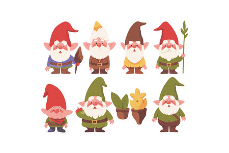 Set of Cute Garden Gnome. Vector illustration design.のイラスト素材