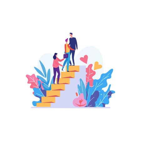 Family Climbing Steps Together. Vector illustration design.のイラスト素材