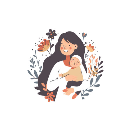 Mother and Baby with Floral Background. Vector illustration design.のイラスト素材