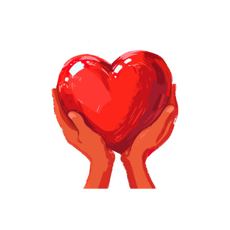 Hands Holding a Shiny Red Heart. Vector illustration design.のイラスト素材