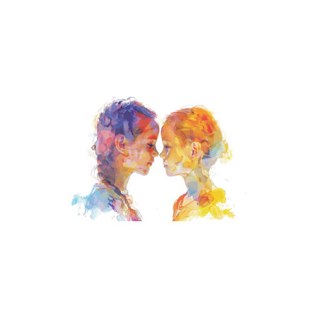 Watercolor Portrait of Two Children Facing Each Other. Vector illustration design.のイラスト素材