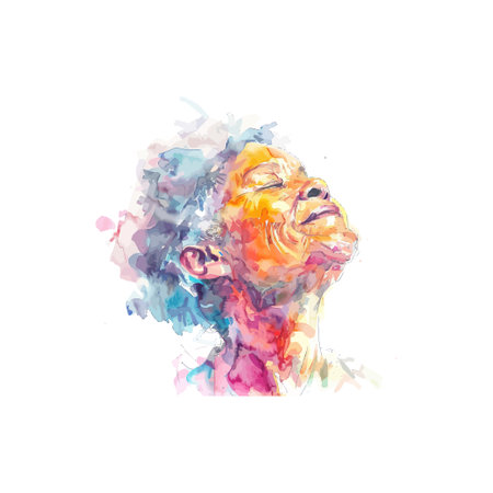 Watercolor Portrait of Elderly Woman in Joy. Vector illustration design.のイラスト素材