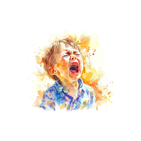 Watercolor Painting of a Crying Child. Vector illustration design.のイラスト素材