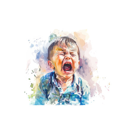 Watercolor Crying Child in Vibrant Colors. Vector illustration design.のイラスト素材
