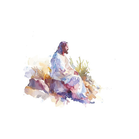 Peaceful Watercolor of Jesus Sitting. Vector illustration design.のイラスト素材
