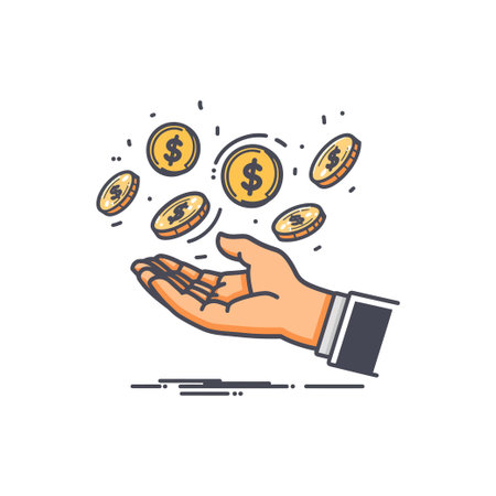 Hand Catching Falling Gold Coins. Vector illustration design.のイラスト素材
