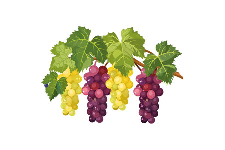 Vibrant Grapes Bunches Hanging from Vine. Vector illustration design.のイラスト素材