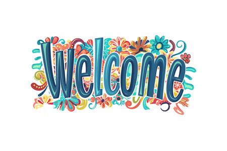Colorful Welcome Text with Floral Elements. Vector illustration design.のイラスト素材