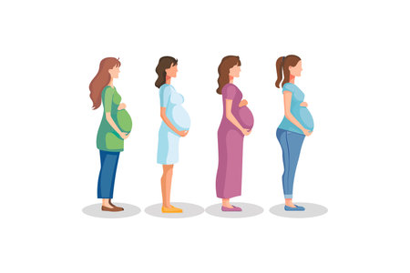 Illustration of Four Pregnant Women Standing. Vector illustration design.のイラスト素材