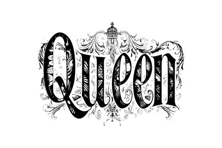 Ornate Queen Typography with Decorative Elements Vector illustration design.のイラスト素材