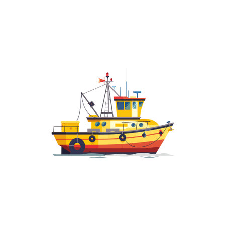 Vibrant Yellow Fishing BoatVector illustration design.のイラスト素材