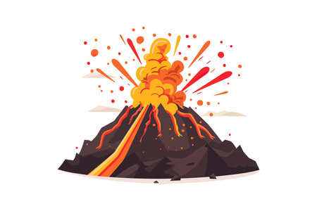 Erupting Volcano with Lava and Ash. Vector illustration design.のイラスト素材