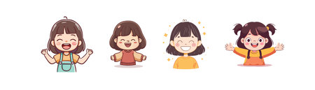 Happy Kids in Various Poses. Vector illustration designのイラスト素材