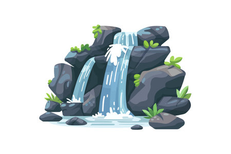 Waterfall with Lush Greenery. Vector illustration design.のイラスト素材