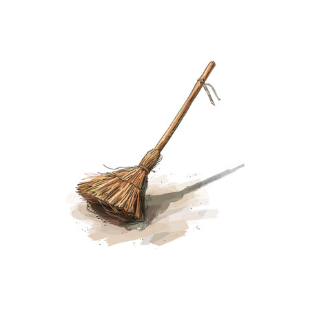 Traditional Straw Broom on Floor. Vector illustration.のイラスト素材