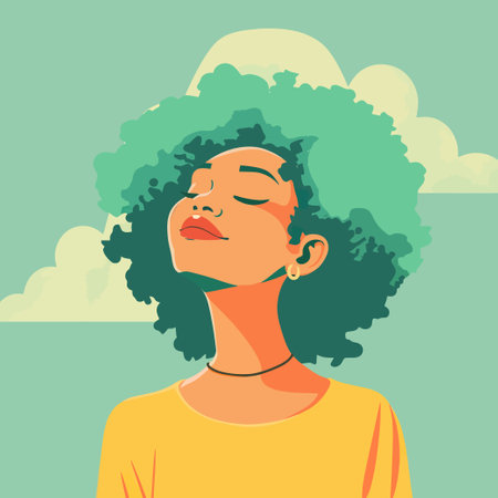 Serene Woman with Green Hair and Clouds. Vector illustration design.のイラスト素材