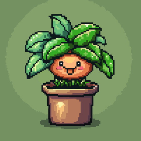 Cheerful Pixel Art Plant with Big Leaves. Vector illustration design.のイラスト素材
