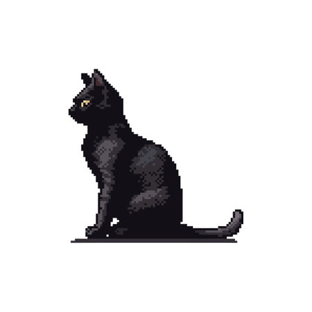 Pixel Art Black Cat in Sitting Pose. Vector illustration design.のイラスト素材