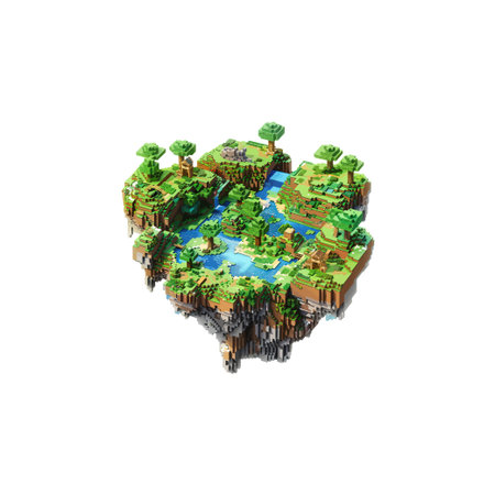 3D Isometric Floating Island with Lakes and Trees. Vector illustration design.