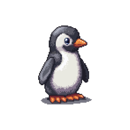 Cute Pixel Art Penguin with Orange Beak. Vector illustration design.のイラスト素材