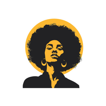 Bold Afro Woman Portrait with Yellow Background. Vector illustration design.のイラスト素材
