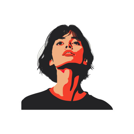 Bold Stylized Portrait of Woman Looking Up. Vector illustration design.