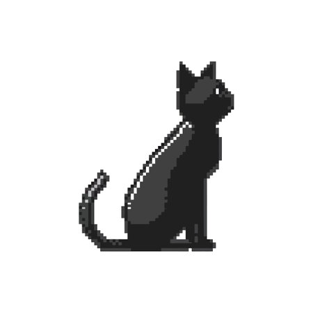 Pixel Art Black Cat Sitting Silhouette. Vector illustration design.のイラスト素材