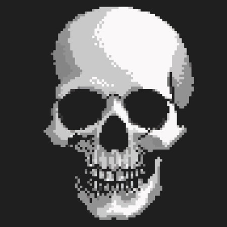 Pixel Art Skull on Black Background. Vector illustration design.のイラスト素材