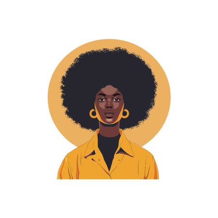 Stylized Portrait of Woman with Afro and Yellow Background. Vector illustration design.
