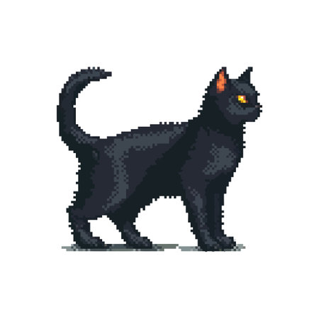 Pixel Art Black Cat Side Profile. Vector illustration design.のイラスト素材