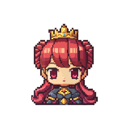 Pixel Art Princess with Red Hair and Crown. Vector illustration design.のイラスト素材