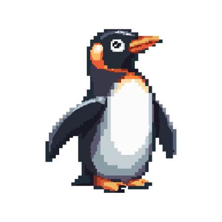 Pixel Art Penguin with Orange Highlights. Vector illustration design.のイラスト素材