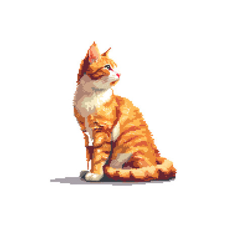 Pixel Art Orange Cat Sitting. Vector illustration design.のイラスト素材