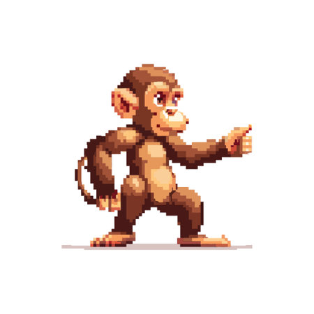 Pixel Art Cartoon Monkey Giving Thumbs Up. Vector illustration design.のイラスト素材