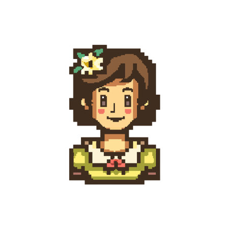 Pixel Art Woman with Flower in Hair. Vector illustration design.のイラスト素材
