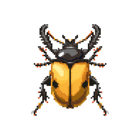 Pixel art beetle with yellow shell and black legs. Vector icon design.のイラスト素材