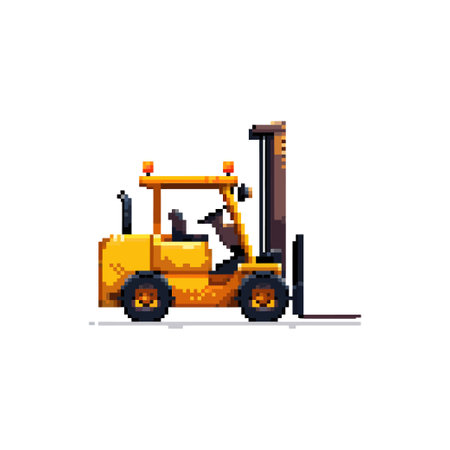 Pixel Art Yellow Forklift with Orange Lights. Vector icon design.のイラスト素材