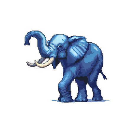 Pixel Art Blue Elephant Illustration with Tusks. Vector icon design.のイラスト素材