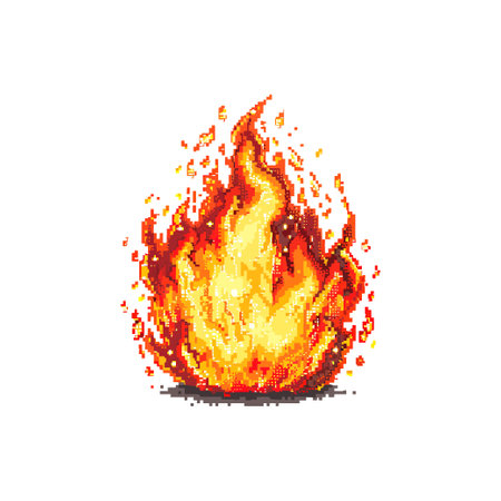 Pixelated Flame Icon with Retro Style. Vector icon design.のイラスト素材