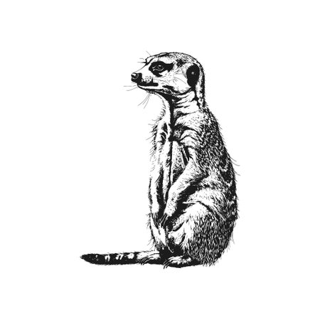 Meerkat standing alert black and white. Vector illustration design.のイラスト素材